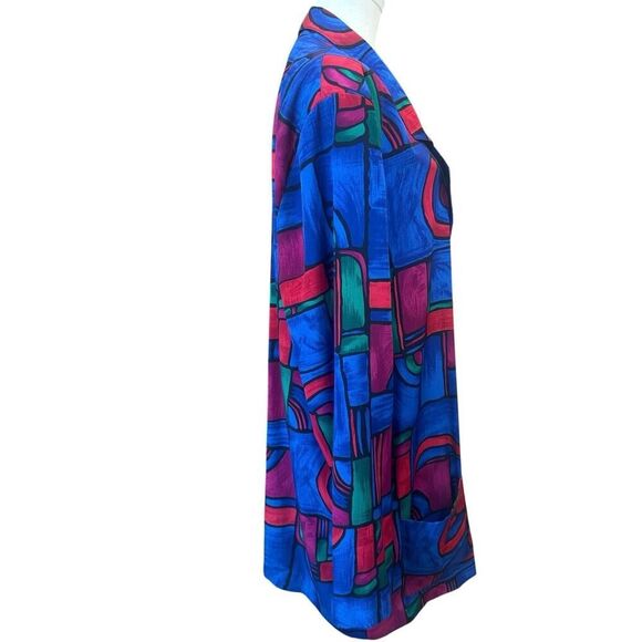 Vintage Abstract Blazer Long Jacket Women SZ 22 Artsy 90s Retro Lightweight USA - Picture 2 of 16